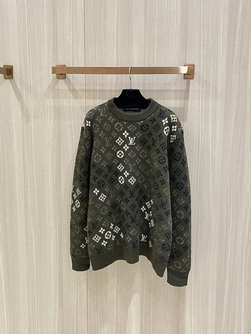 Louis Vuitton Jacquard Knit Sweater, Monogram Surplus Intricate Pattern, Olive Green Wool-Blend Top