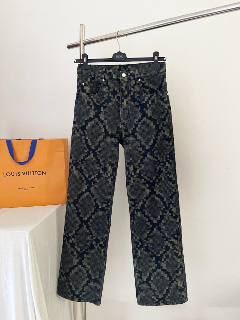 Louis Vuitton Limited Edition Pixelated Snake Skin Print Wide-Leg Denim Jeans