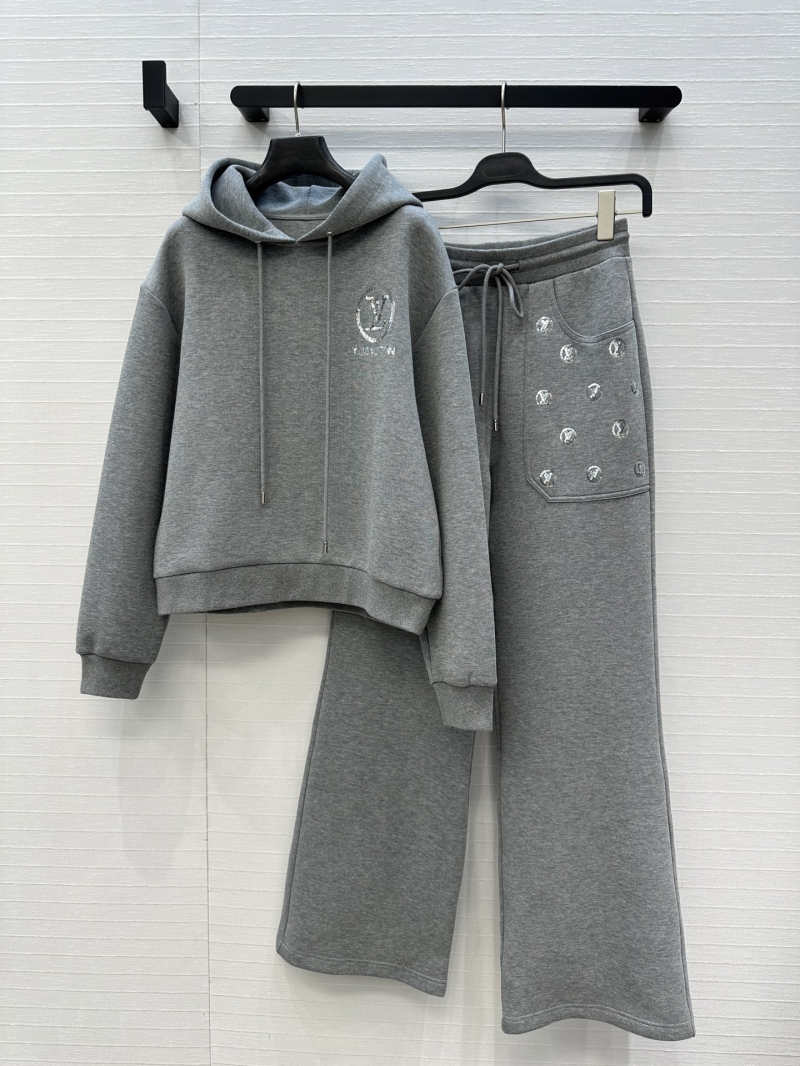 Louis Vuitton Elevated Gray Space Cotton Tracksuit Set with Signature Monogram Sequin Embroidery