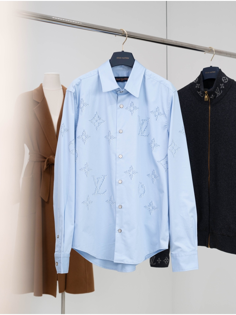 Louis Vuitton Signature Monogram Long-Sleeve Shirt | Tailored Sky Blue Cotton