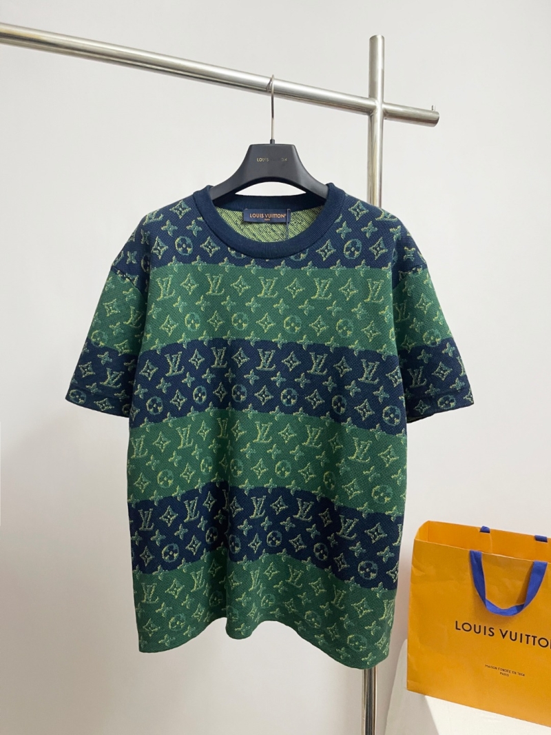 Louis Vuitton Monogram Jacquard Knit T-Shirt | Wide Stripe, Navy & Forest Green, Elevated Style
