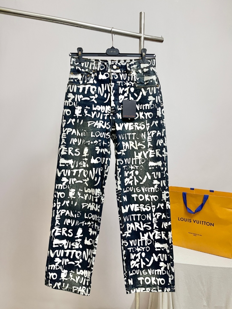 Louis Vuitton Graffiti Print Denim Trousers | Opulent Black & White Streetwear Jeans
