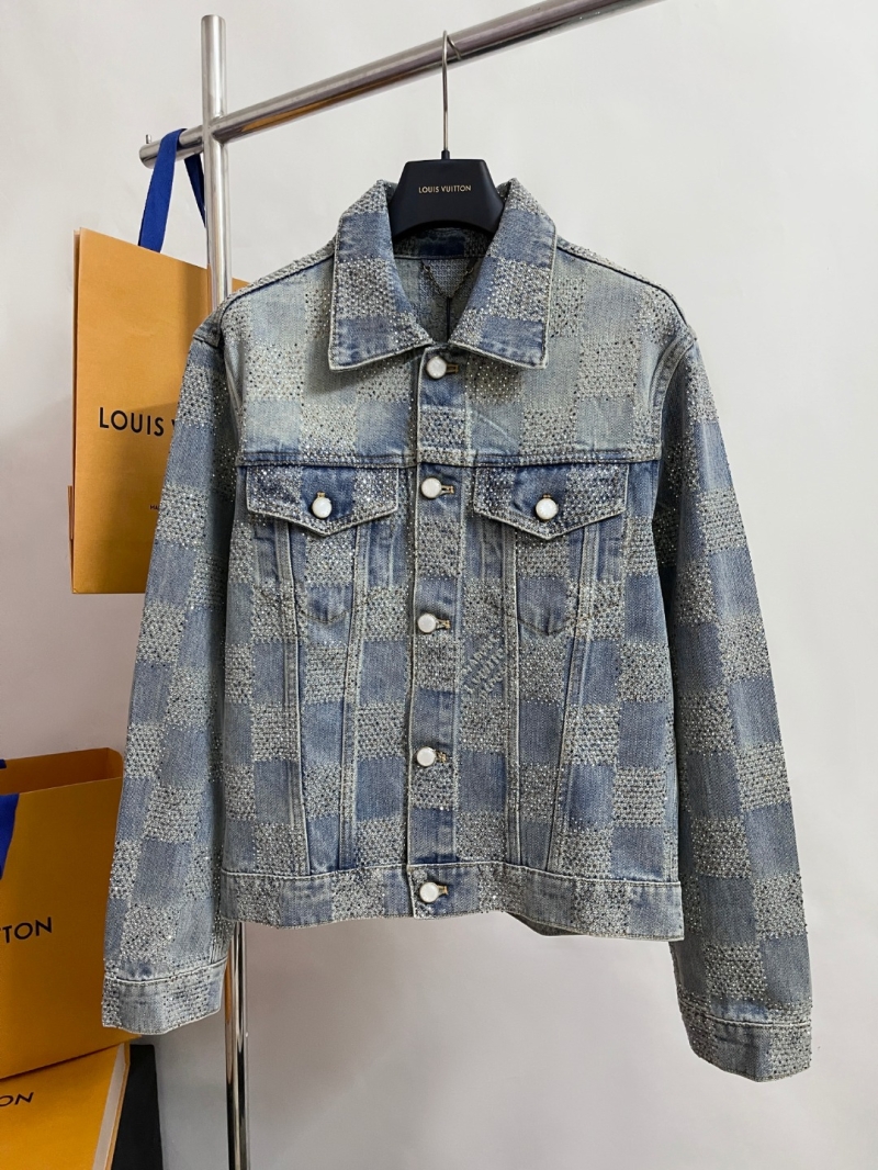 Louis Vuitton Exquisite Crystal Damier Denim Jacket | Light Wash, Studded Opulence