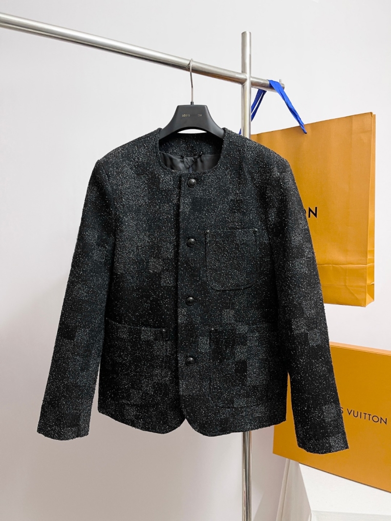 Louis Vuitton Exquisite Textured Tweed Collarless Jacket | Black/Silver Fleck | Pearl Buttons