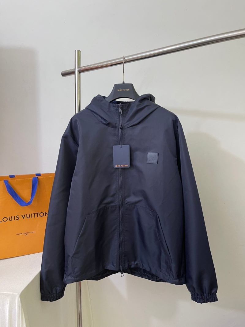 Louis Vuitton Reversible Hooded Jacket, Signature Monogram Jacquard, Dual-Face Design, Midnight Blue