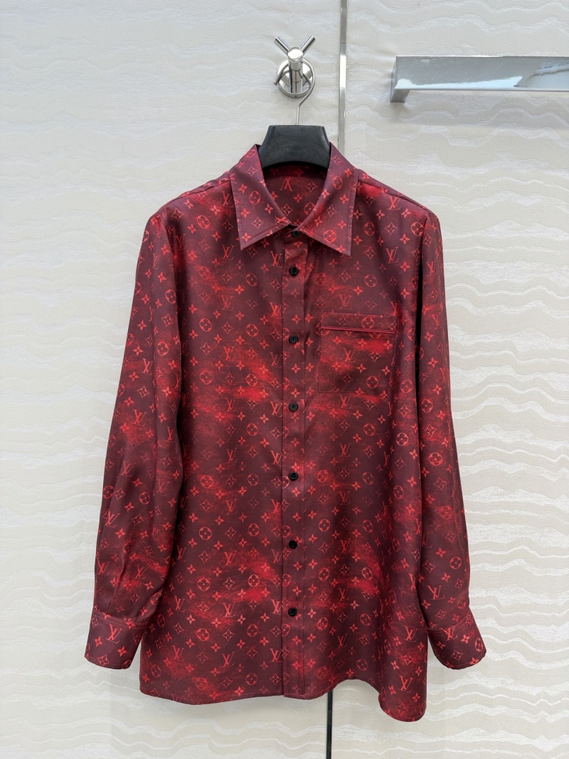 Louis Vuitton 100% Silk Twill Monogram Print H-Line Shirt in Burgundy and Red
