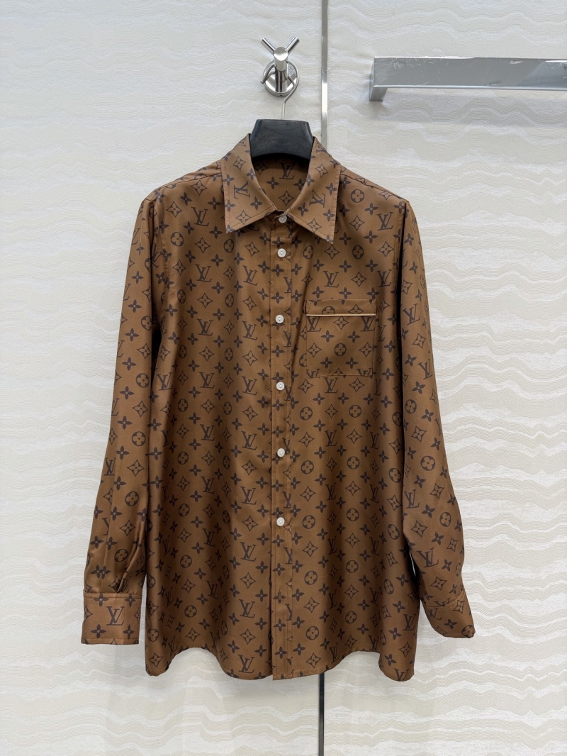 Louis Vuitton Monogram Print 100% Silk Twill H-Line Shirt in Cognac