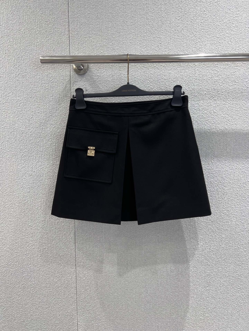 Louis Vuitton Signature Lock Pocket A-Line Wool Mini Skirt in Black