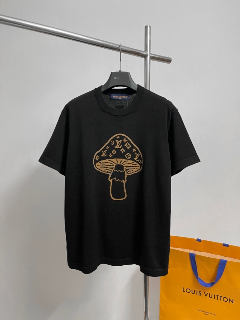 Louis Vuitton Signature Mushroom Jacquard Knit Short-Sleeve Top in Black and Tan