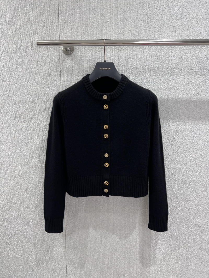 Louis Vuitton Fine-Knit Cardigan with Signature Gold Monogram Buttons in Black