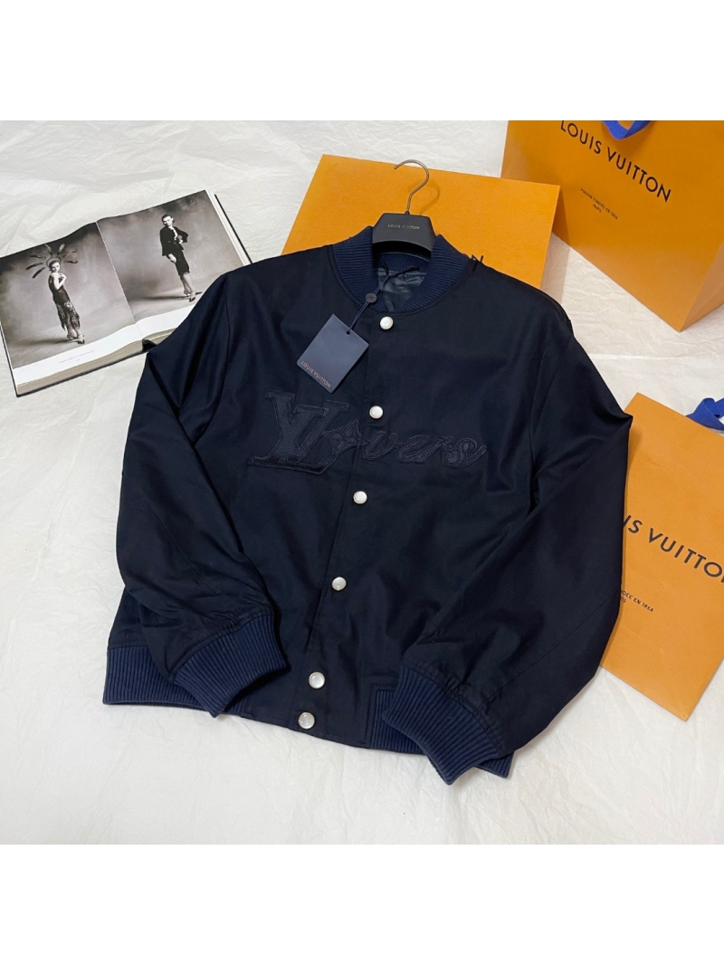 Louis Vuitton Signature Varsity Jacket in Navy Blue | Opulent Mother-of-Pearl Snaps and Artisan Embroidery