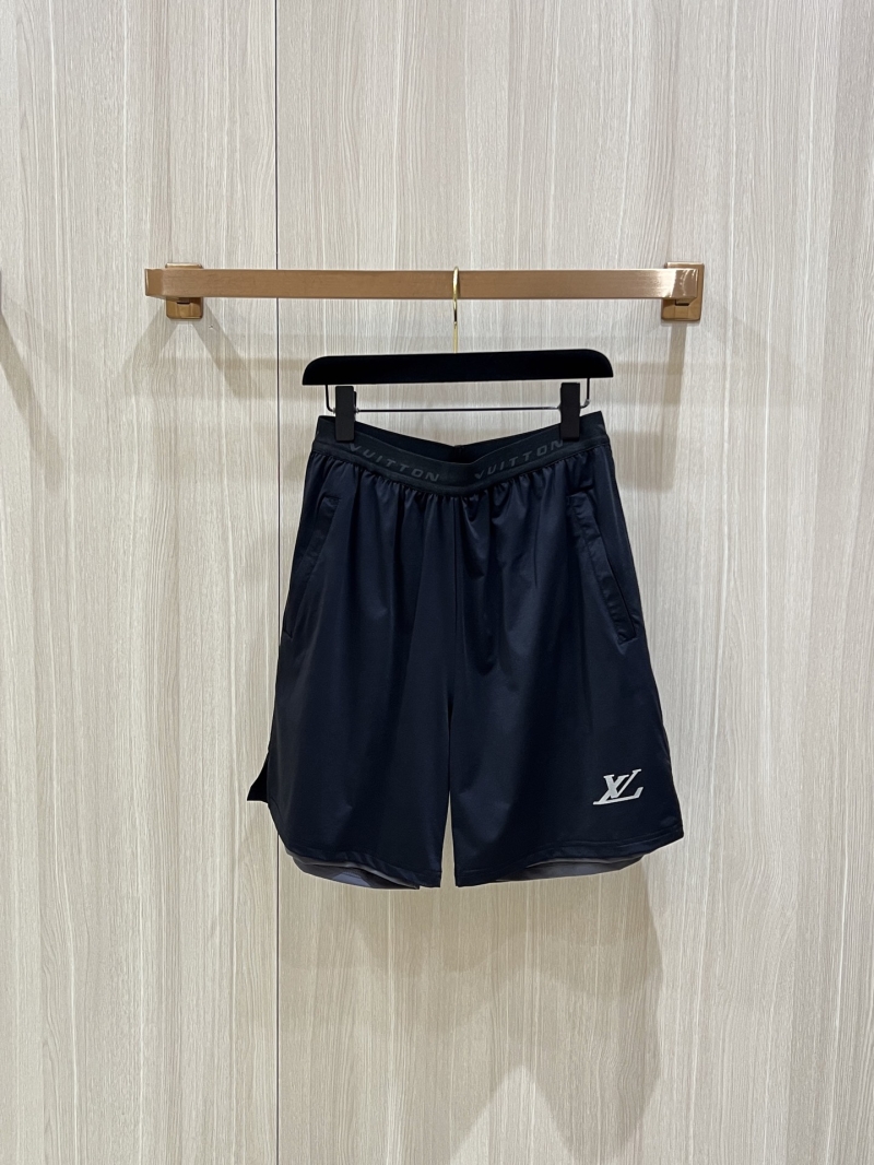 Louis Vuitton Double-Layer Quick-Dry Sport Shorts with 3D Silicone Logo in Black