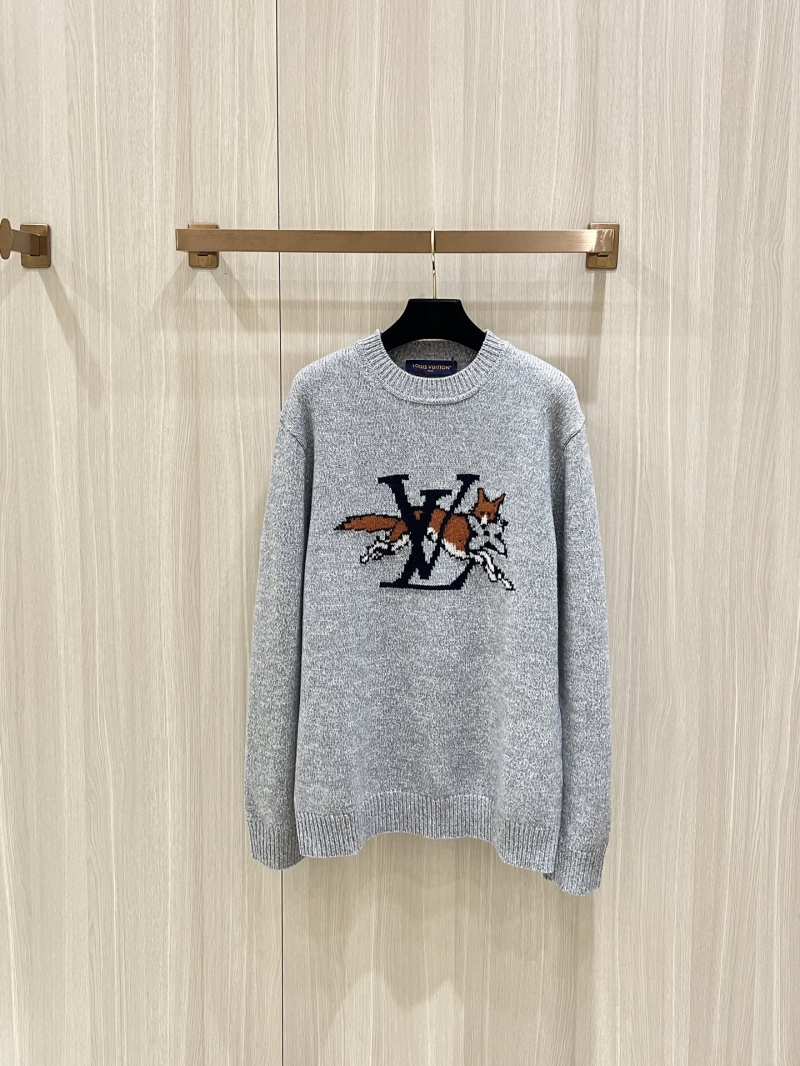 Louis Vuitton Jumping Fox Heathered Gray Wool-Cotton Sweater - Sumptuous Artisan Knit