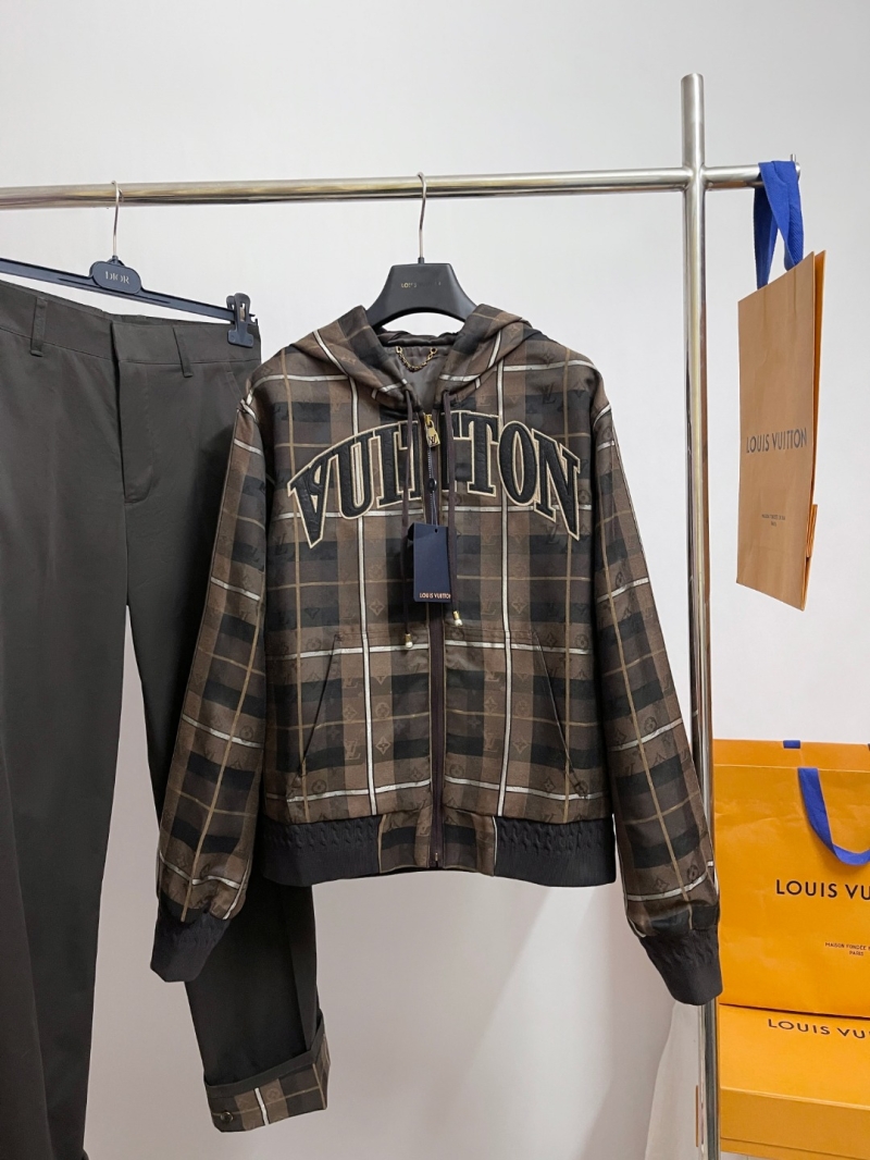 Louis Vuitton Monogram Jacquard Varsity Hooded Jacket in Mocha Brown