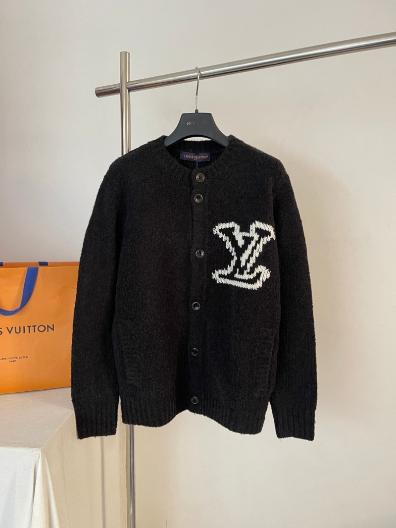 Louis Vuitton Distorted Monogram Intarsia Wool Cardigan in Deep Black