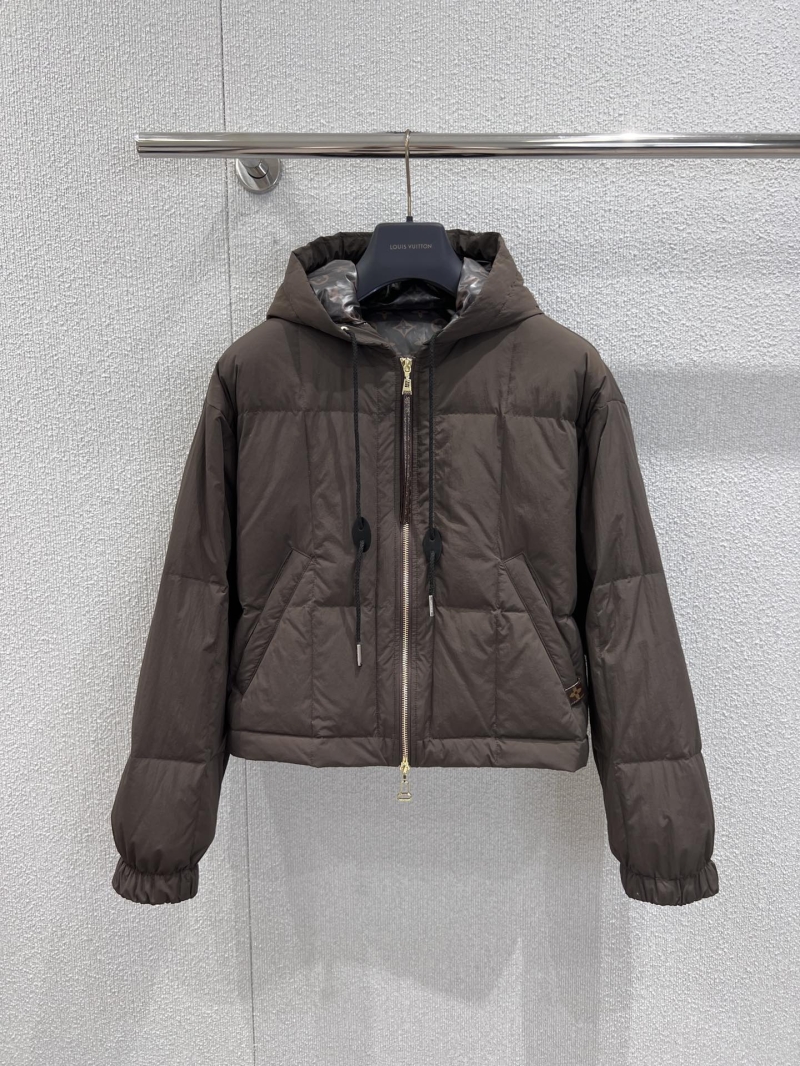 Louis Vuitton Signature Monogram Hooded Puffer Jacket in Chocolate Brown
