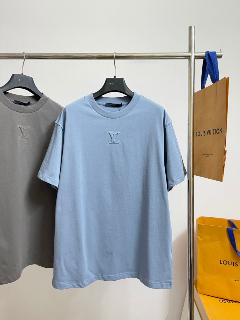 Louis Vuitton Embossed Signature Cotton T-Shirt - Exquisite 40S/2 Jersey - Light Blue & Dark Gray