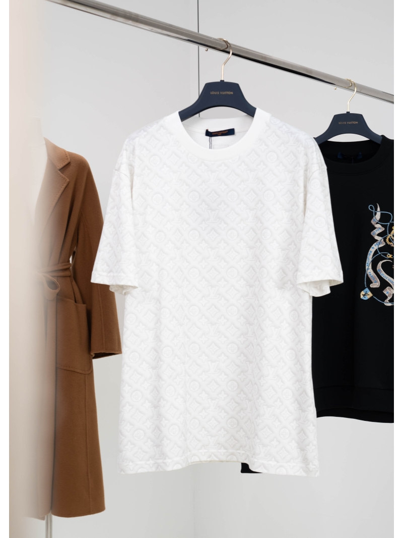 Louis Vuitton Monogram 3D Embossed Cotton Crew-Neck T-Shirt in White