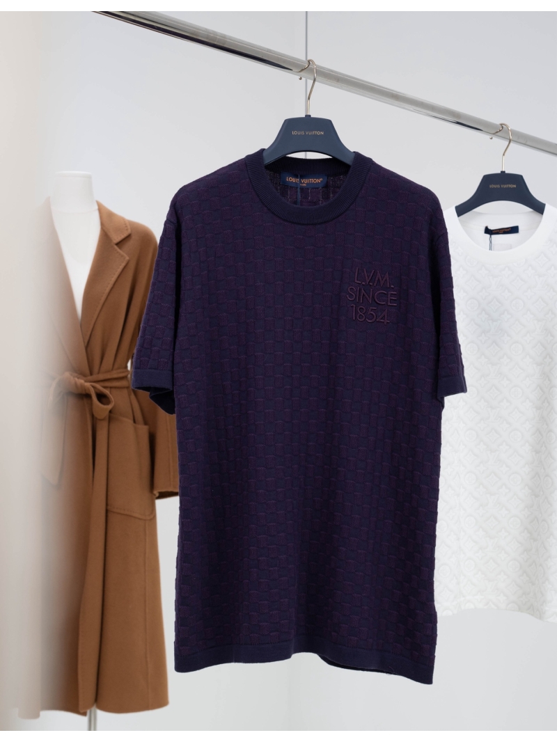 Louis Vuitton Damier Jacquard Knit Short-Sleeve Crewneck - Grape Purple Exquisite Tonal Pattern