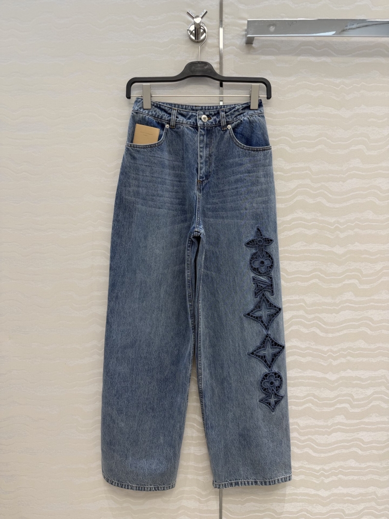 Louis Vuitton BOURGEOISE Monogram Embroidered Vintage Denim Straight-Leg Jeans