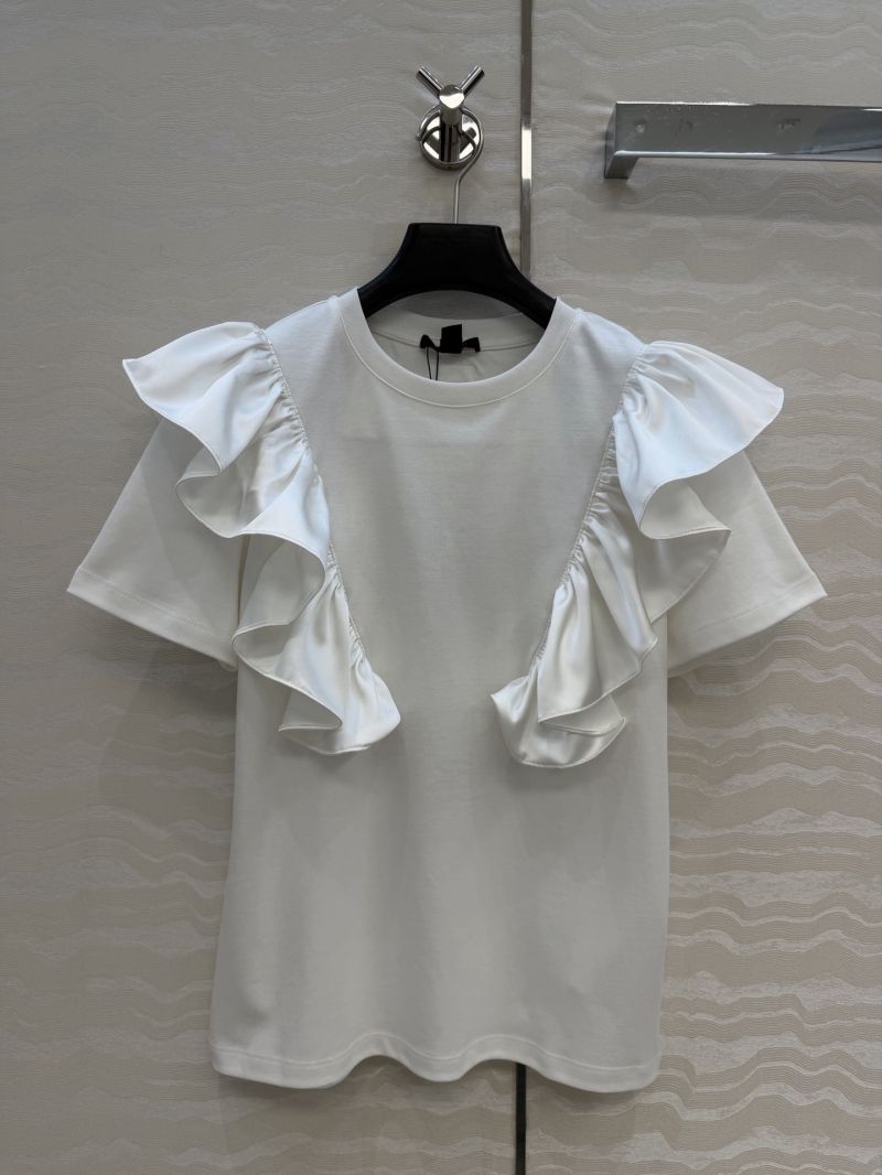 Louis Vuitton Monogram Satin Ruffle Cotton Jersey T-Shirt in White