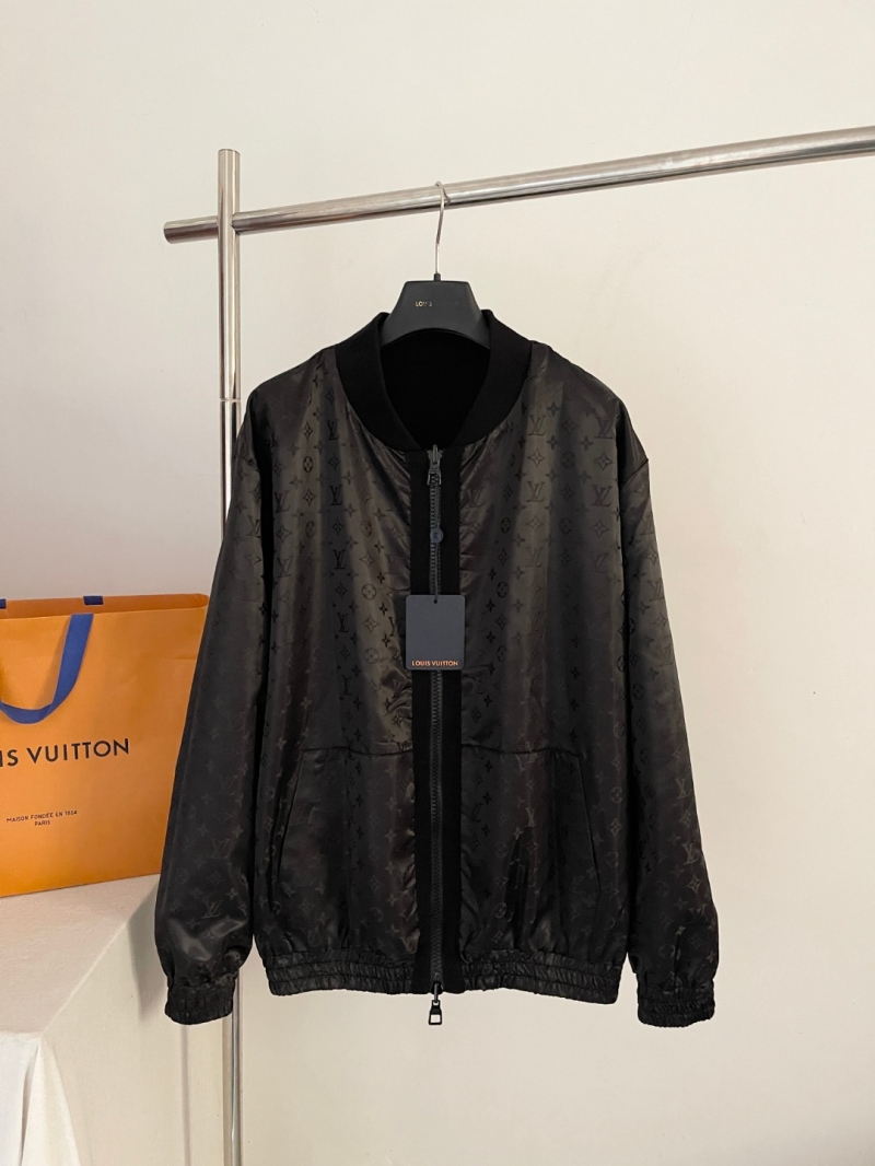 Louis Vuitton Limited Edition Monogram Tonal Black Wool Silk Bomber Jacket