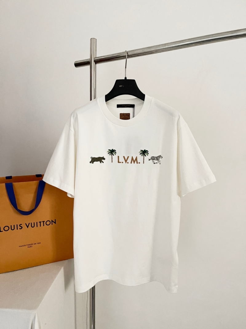 Louis Vuitton Palm Tree & Zebra Embroidered Cotton T-Shirt in Off-White - 2026 SS Collection