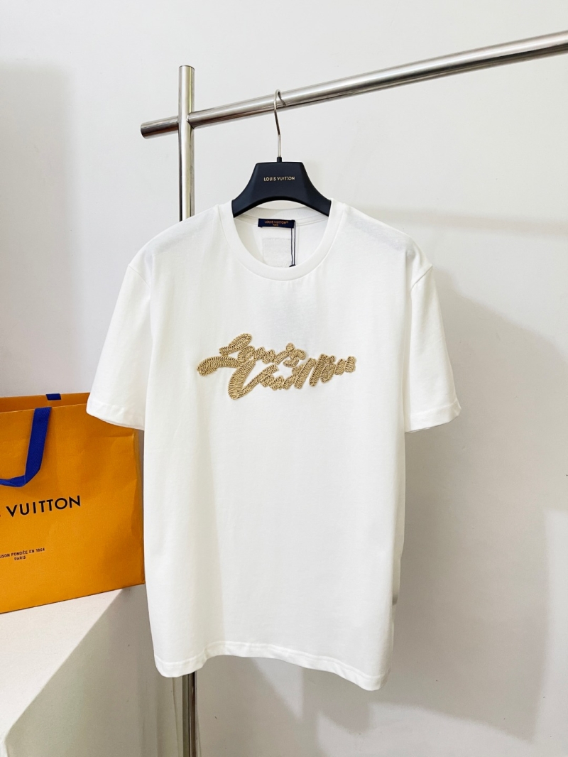 Louis Vuitton Signature 3D Metallic Embroidery Cotton T-Shirt in Optical White