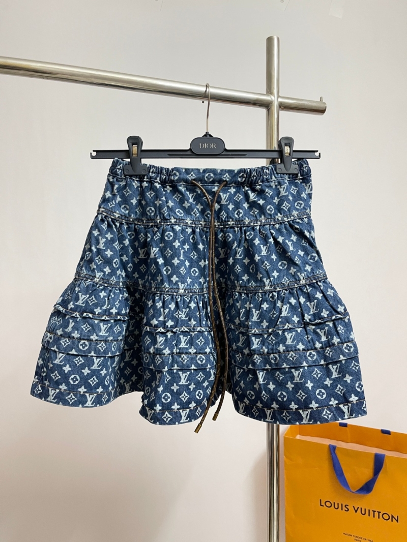 Louis Vuitton Monogram Denim Tiered Mini Skirt in Medium Blue - Exquisite Signature Luxe Skater Skirt