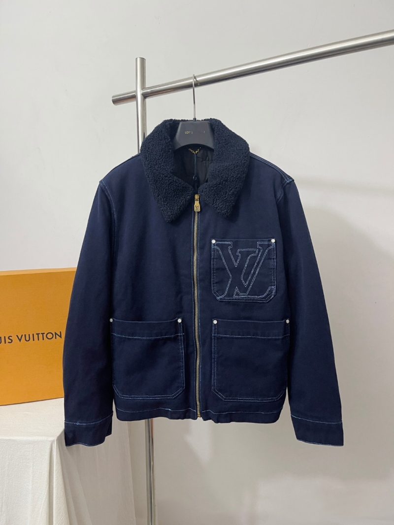 Louis Vuitton Limited Edition Navy Fleece Collar Workwear Jacket with Contrast Stitching
