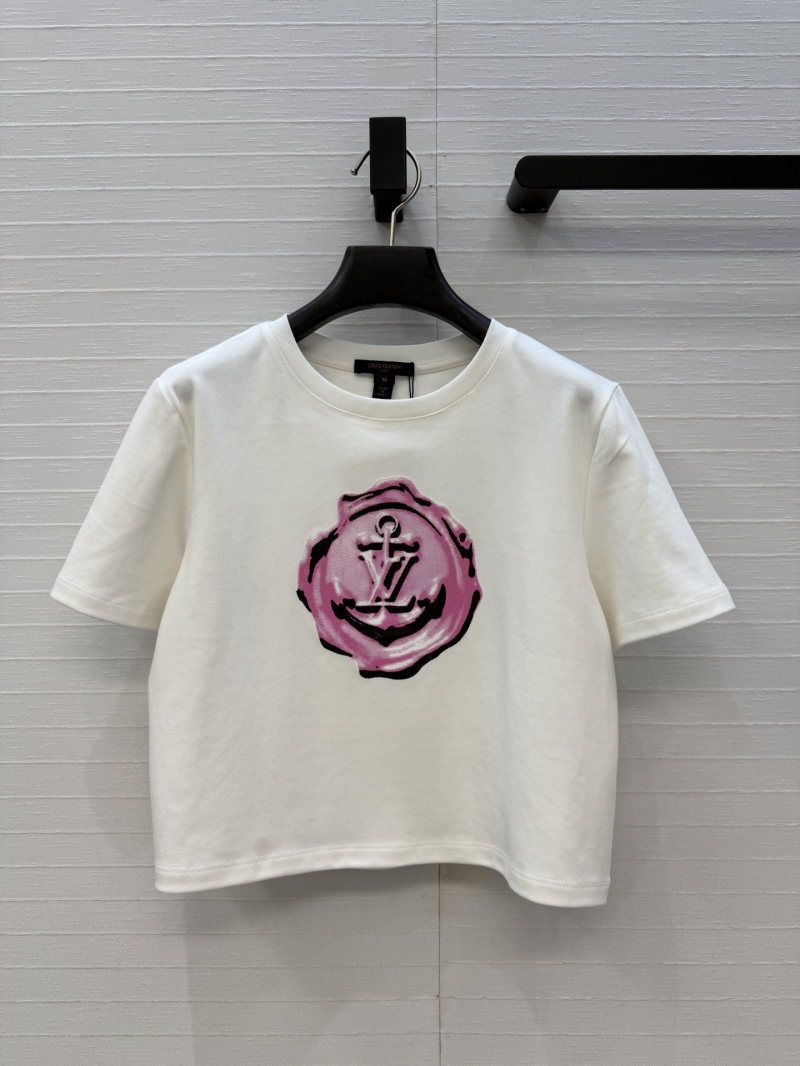 Louis Vuitton Signature Cotton Pink Wax Seal Anchor Logo Cropped T-Shirt