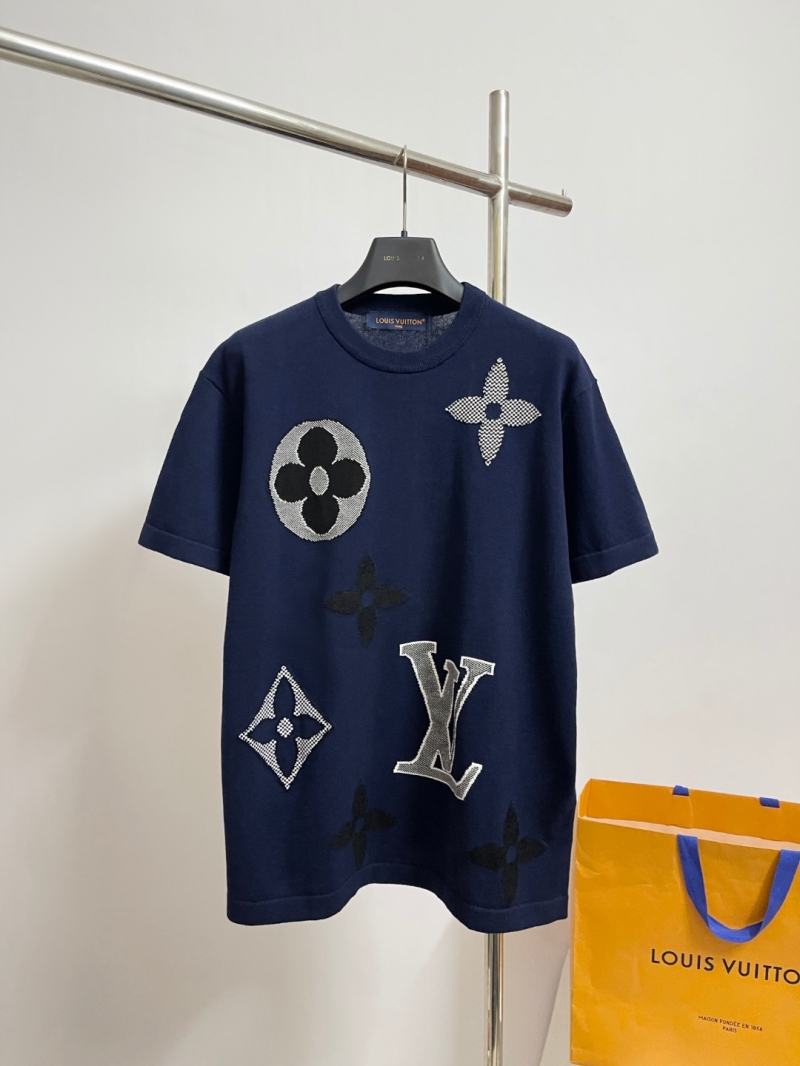 Louis Vuitton Monogram Patch Knit Short-Sleeved T-Shirt in Navy Blue