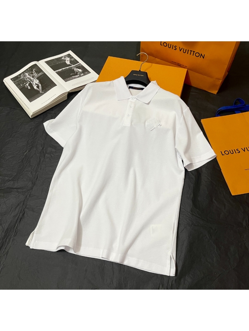 Louis Vuitton White Pin Embroidered Cotton Piqué Polo Shirt