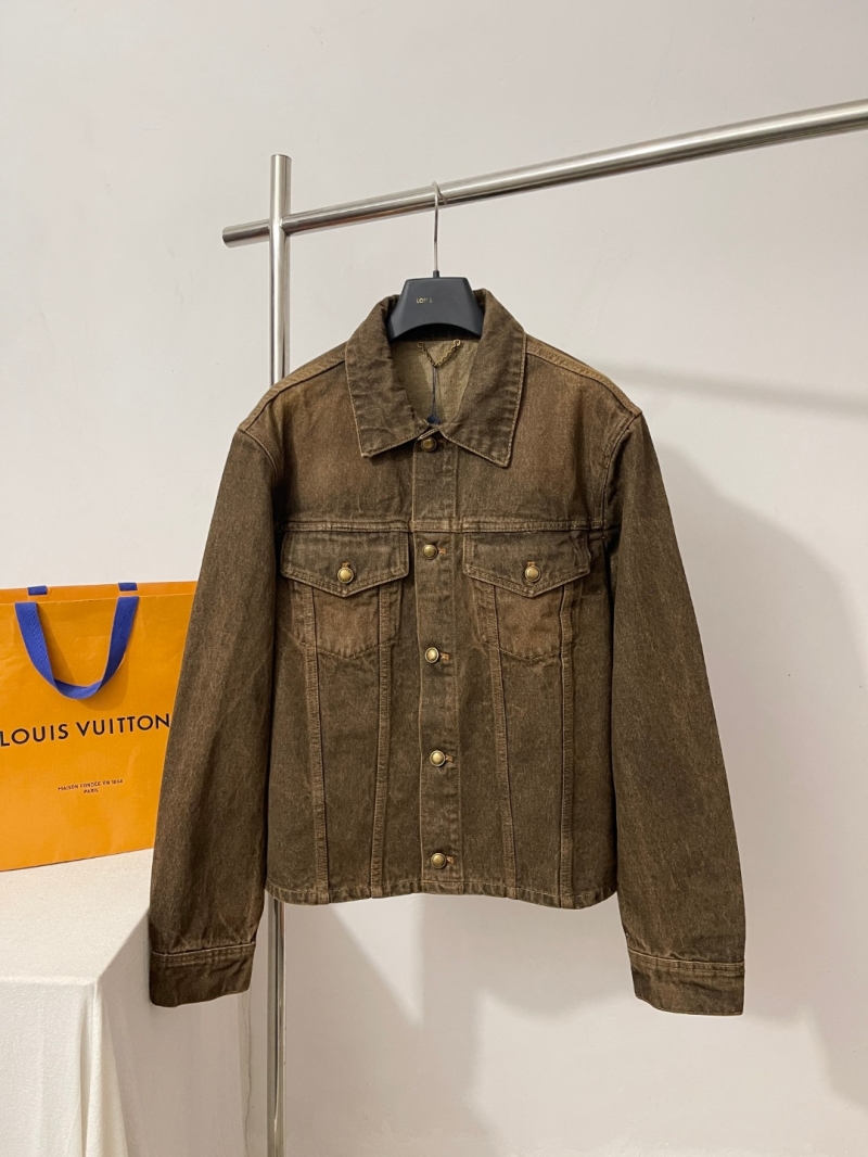 Louis Vuitton Limited Edition Tobacco Brown Denim Trucker Jacket - Heavyweight Cotton, Vintage Washed, Antique Brass Buttons