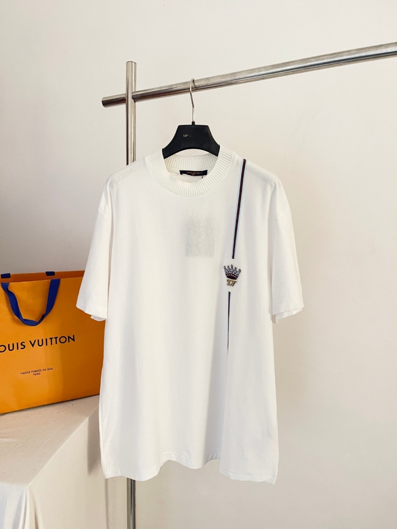 Louis Vuitton Crown Embroidered Stripe Detail Relaxed Cotton T-Shirt in White