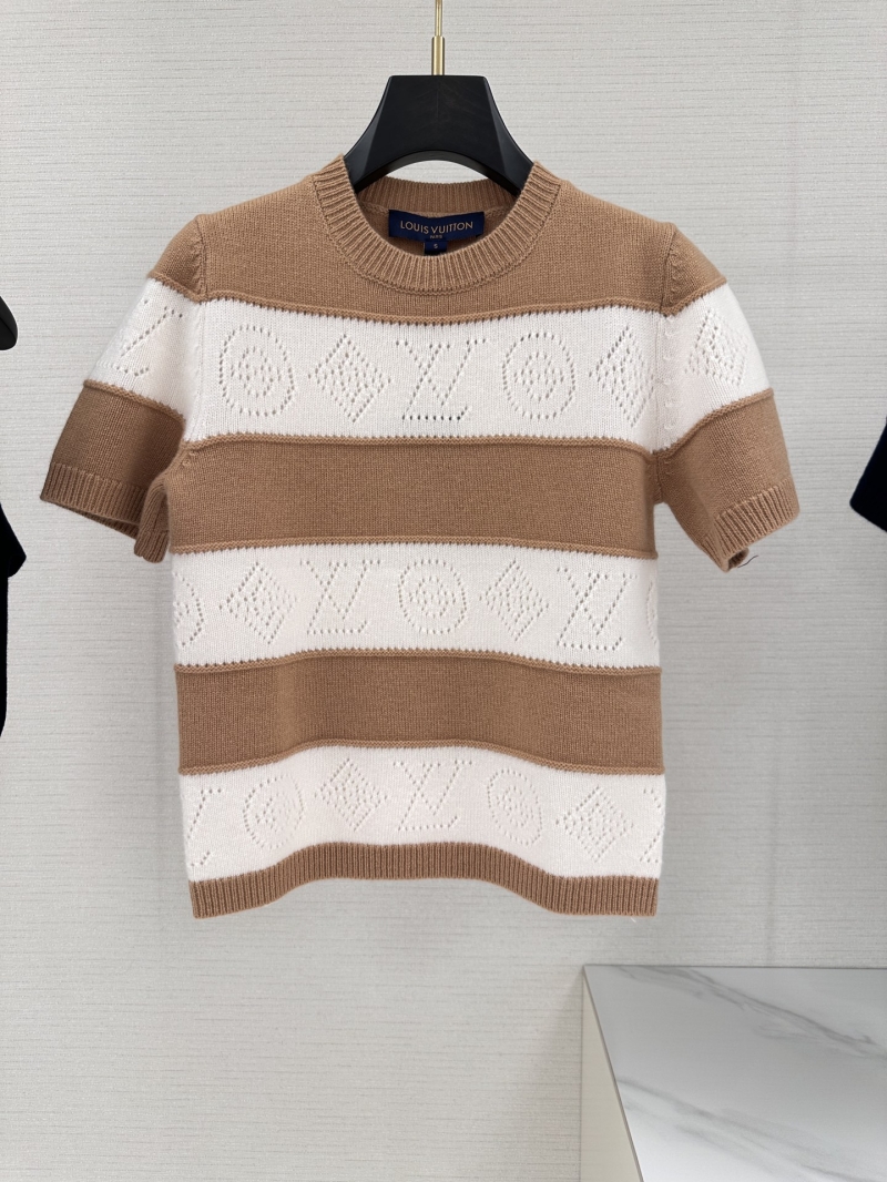 Louis Vuitton Nautical Striped Monogram Knit Top - Wool & Cashmere Short Sleeve - Camel White