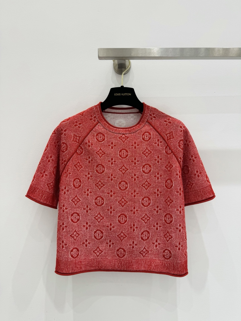Louis Vuitton Monogram Jacquard Knit Short Sleeve Top in Vibrant Red - Signature Luxury Sporty-Chic