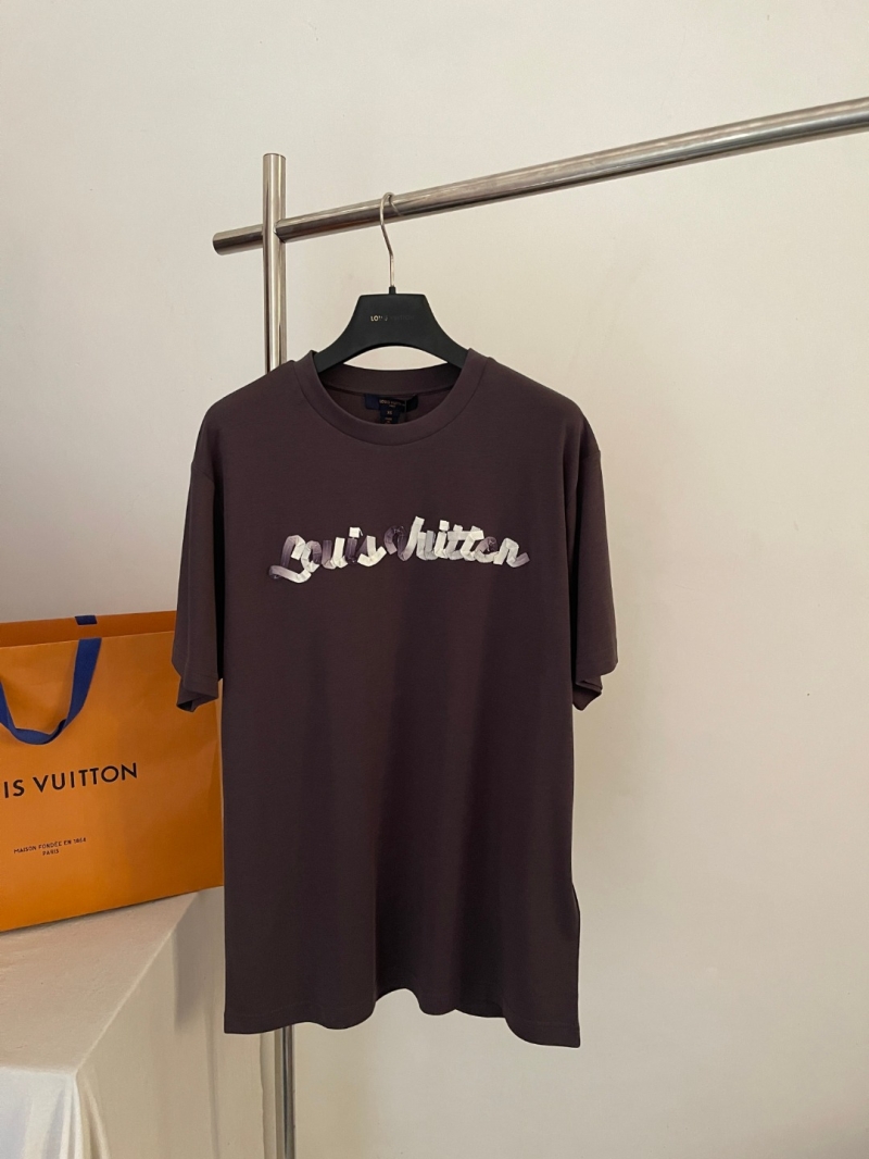 Louis Vuitton Signature Ribbon Logo Cotton T-Shirt in Espresso Brown