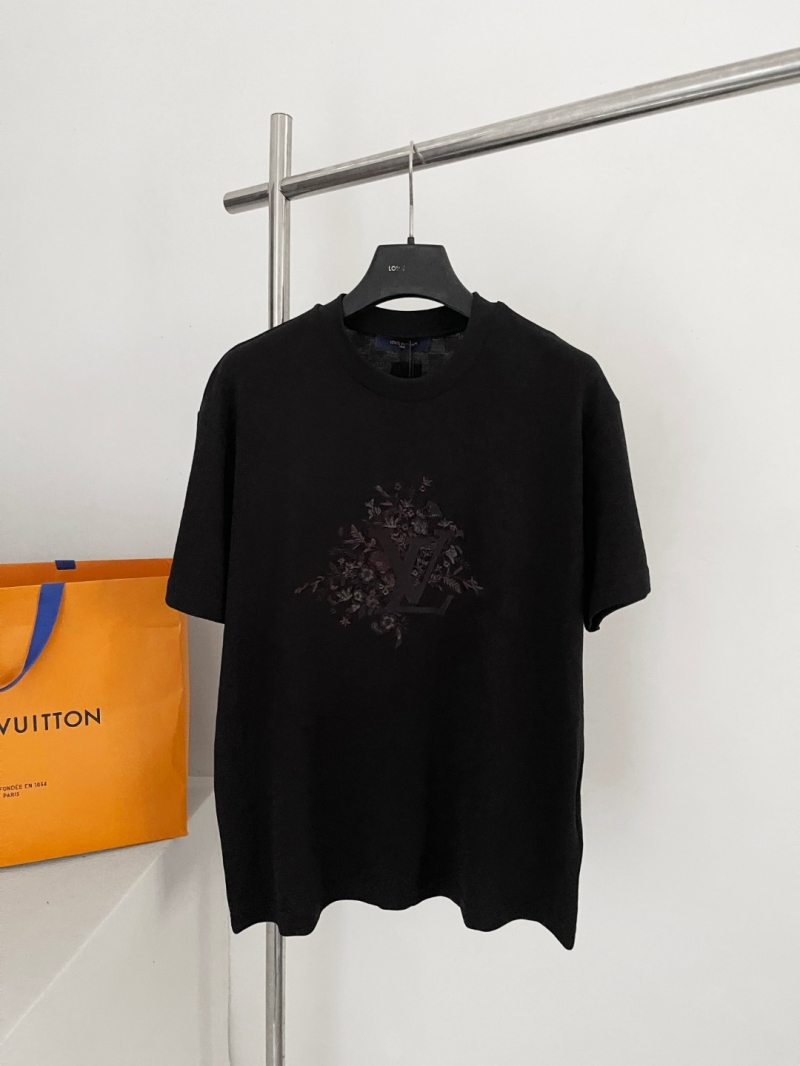 Louis Vuitton Tonal Floral Monogram Black Cotton T-Shirt