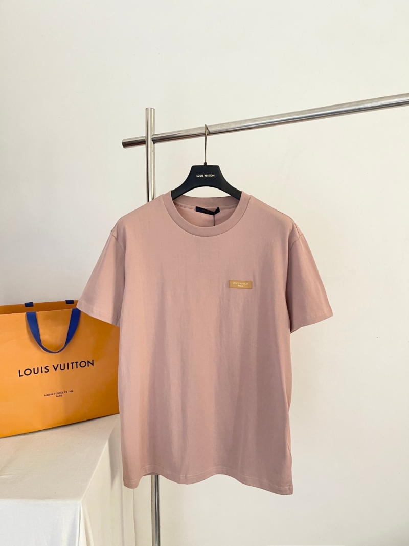 Louis Vuitton Vintage-Wash Cotton T-Shirt in Dusty Rose with Gold-Embossed Leather Patch