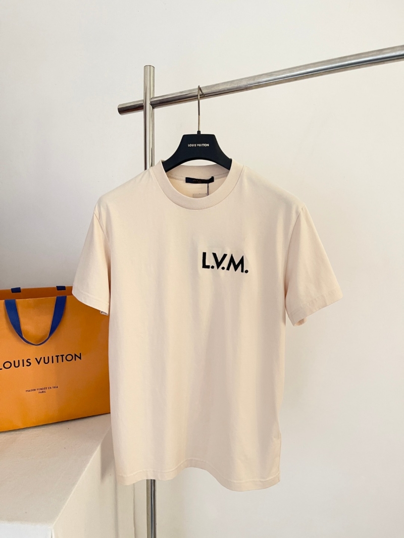 Louis Vuitton L.V.M. Wool Openwork Embroidery Short-Sleeve T-Shirt in Cream