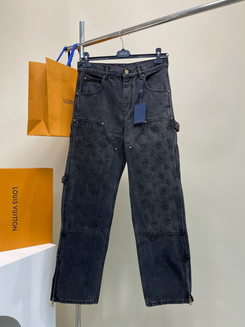 Louis Vuitton Washed Monogram Debossed Carpenter Pants in Charcoal Grey