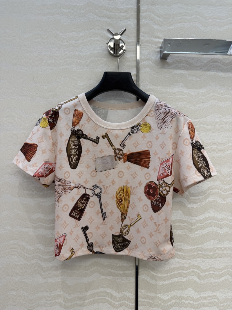 Louis Vuitton Monogram Graphic Cotton Knit Cropped T-Shirt in Nude