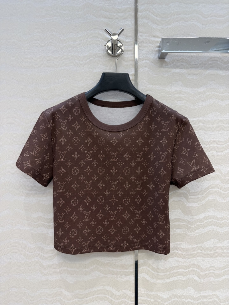 Louis Vuitton Cotton Knit Monogram Cropped T-Shirt in Chocolate Brown