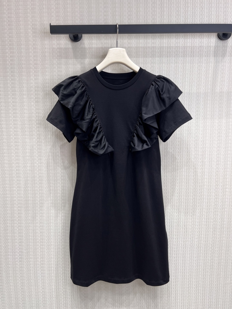 Louis Vuitton Ruffle Trim Cotton Jersey Dress in Signature Black