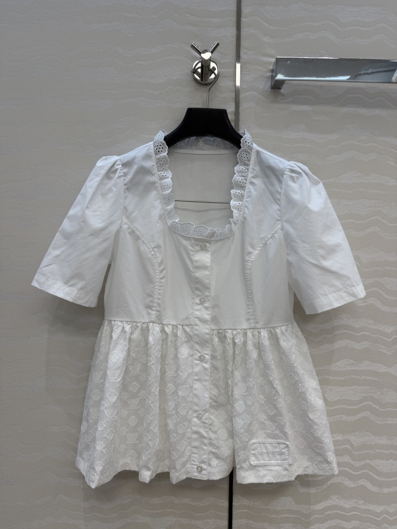 Louis Vuitton White Monogram Jacquard Pure Cotton Babydoll Blouse