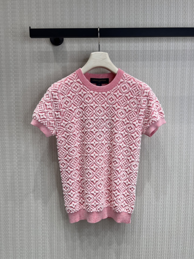 Louis Vuitton Signature Monogram Textured Knit T-Shirt in Sakura Pink