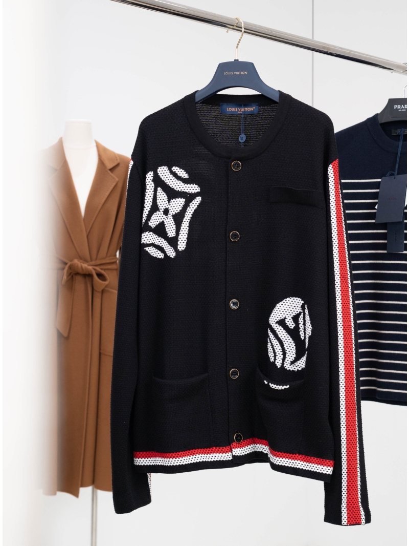 Louis Vuitton 2025FW Signature Geometric Cotton Knit Cardigan in Black