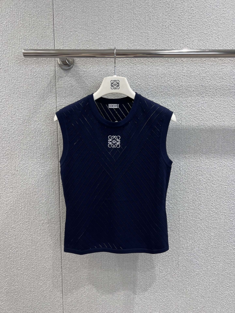 Loewe 25SS Spring Summer Deep Blue Totem Embroidery Knit Vest - Exclusive Luxe Design