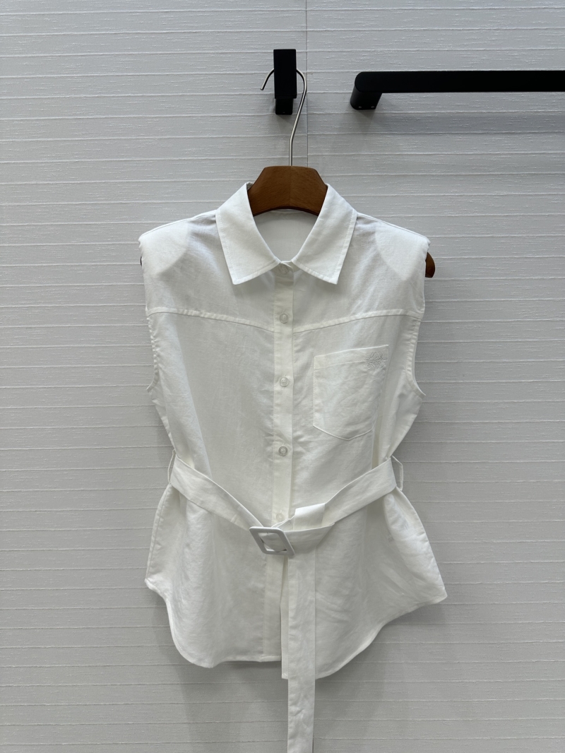 Loewe Spring/Summer Dopamine Color Cotton-Linen Tie-Waist Sleeveless Shirt - Luxe Casual Elegance